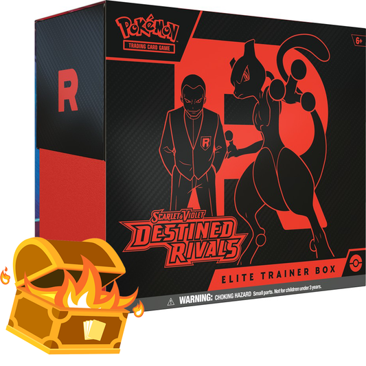 Pokémon TCG Scarlet & Violet Destined Rivals Elite Trainer Box featuring Giovanni and Team Rocket's Mewtwo